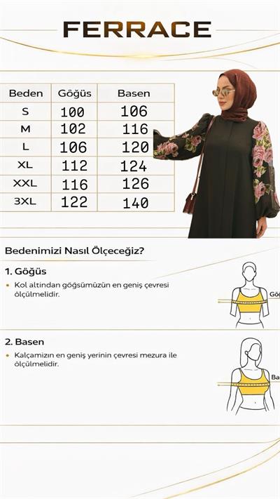 Gül Desen Organze Ferace