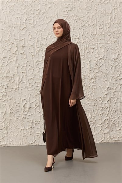 Kahve Işıl Abaya Takım