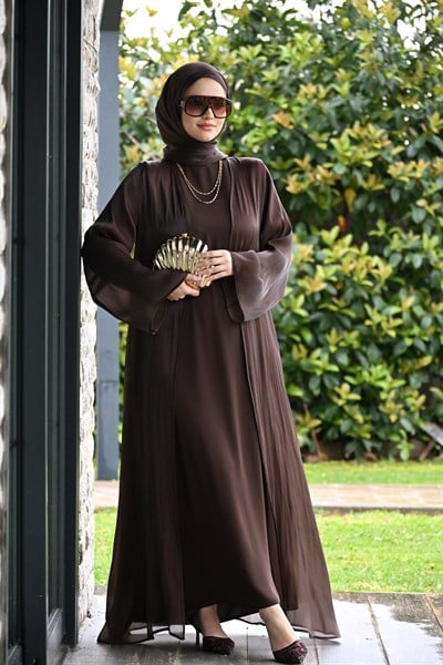 Kahve Işıl Abaya Takım