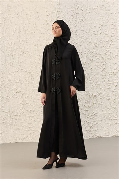Luna Aplike İşlemeli Siyah Abaya
