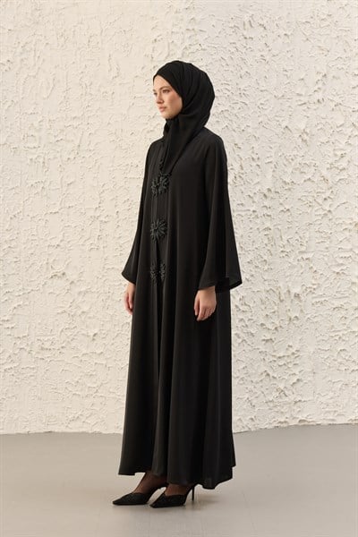 Luna Aplike İşlemeli Siyah Abaya