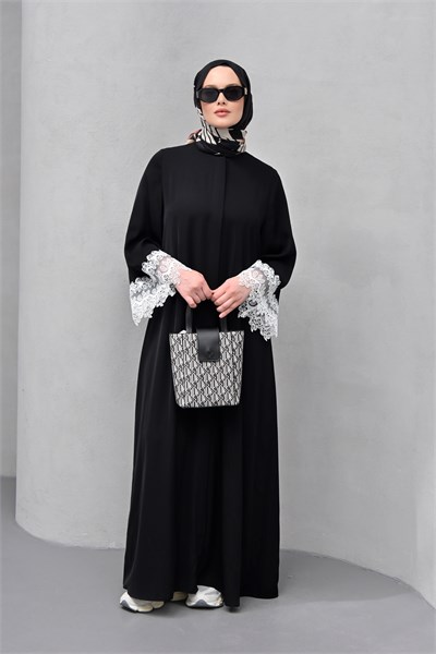 Nehari Aplike İşlemeli Siyah  Ferace