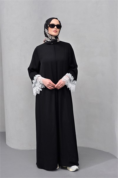 Nehari Aplike İşlemeli Siyah  Ferace