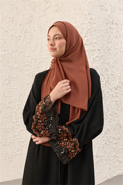 Taba Tül İşlemeli Siyah Abaya
