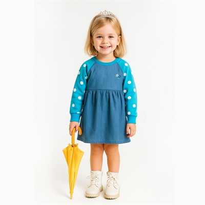 Kız Çocuk Puantiyeli Uzun Kollu Günlük Elbise