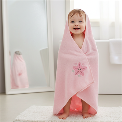 Yenidoğan Bebek Kapüşonlu Nakışlı Havlu