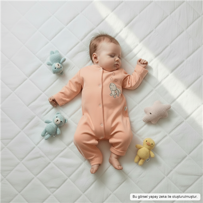 Unisex Bebek Pamuklu Uzun Kollu Çıtçıtlı Tulum 3-9 Ay