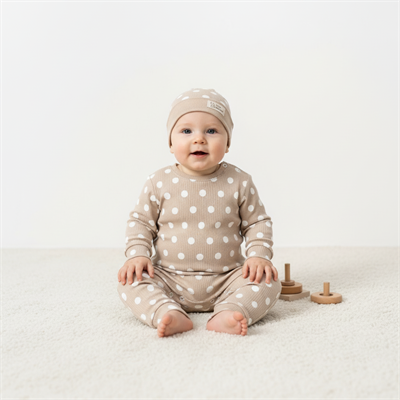 Unisex Bebek Çocuk Pamuklu Uzun Kollu Puanlı Boydan Çıtçıtlı Tulum  