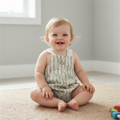 Kız Bebek Çiçek Desenli Askılı Sıfır Kollu Kısa Tulum