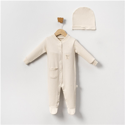 Unisex Bebek Uzun Kollu Şapkalı Çıtçıtlı Tulum 9-24 Ay