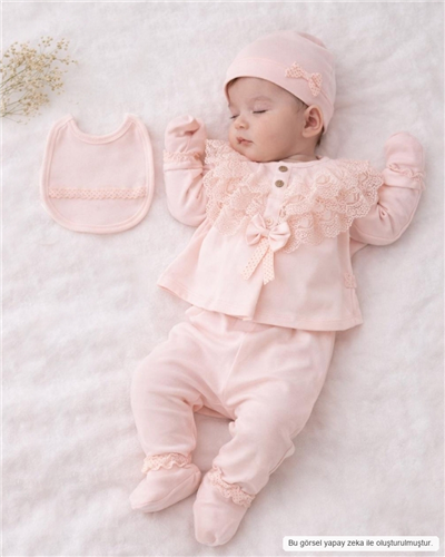 Kız Bebek Dantelli Fiyonklu 5li Hastane Çıkışı Seti