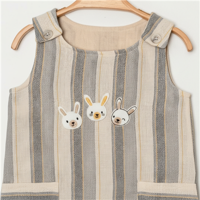 Unisex Bebek Nakış İşlemeli Askılı Şort Tulum 3-12 Ay