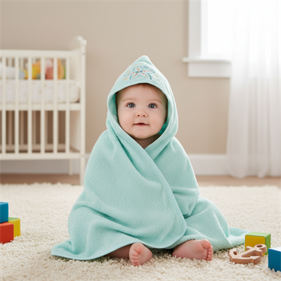 Unisex Yenidoğan Bebek Kapüşonlu Nakışlı Havlu