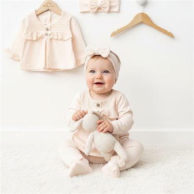 Kız Bebek Organik Pamuklu Uzun Kollu İşlemeli 5li Set