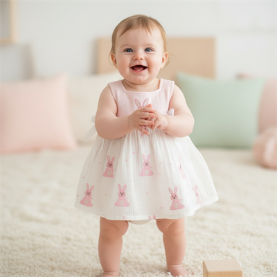 Kız Bebek Çocuk Sıfır Kollu Askılı Nakışlı Elbise  