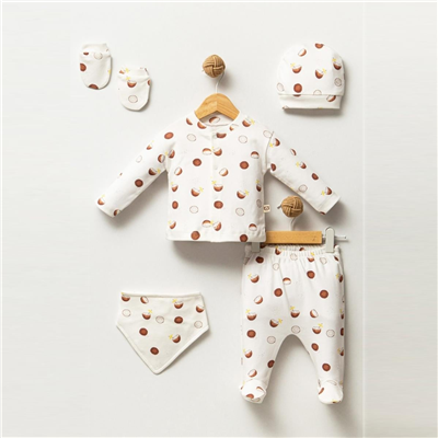 Unisex Yenidoğan Coconut Desenli 5li Hastane Çıkışı