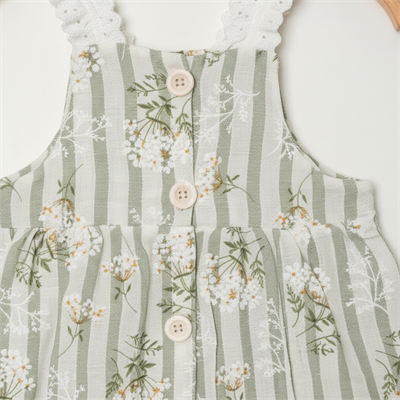 Kız Bebek Çiçek Desenli Askılı Sıfır Kollu Kısa Tulum