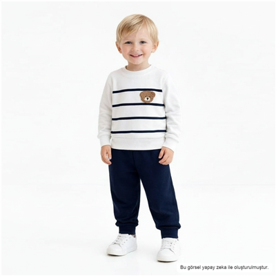 Erkek Bebek Çizgili Sweatshirt Eşofman Takımı 6-12 Ay