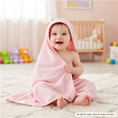 Unisex Yenidoğan Kapüşonlu Nakışlı Bebek Havlusu