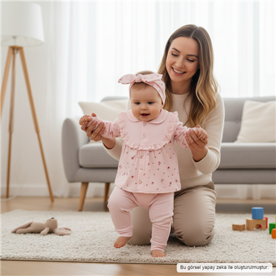 Kız Bebek Uzun Kollu Bandanalı 3lü Takım 3-9 Ay