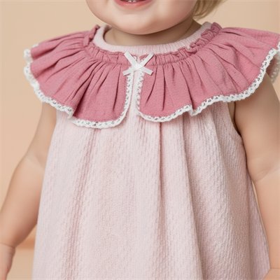 Kız Bebek Çocuk Organik Pamuklu Fırfır Yaka Sıfır Kol Çıtçıtlı Zıbın