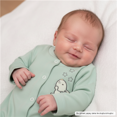 Unisex Bebek Pamuklu Uzun Kollu Çıtçıtlı Tulum 3-9 Ay