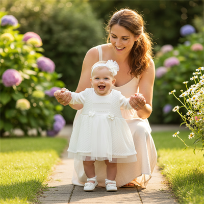 Kız Bebek Uzun Kollu Aksesuarlı Dantelli Tüllü Elbise