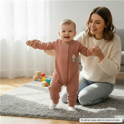 Unisex Bebek Pamuklu Uzun Kollu Çıtçıtlı Tulum 3-9 Ay