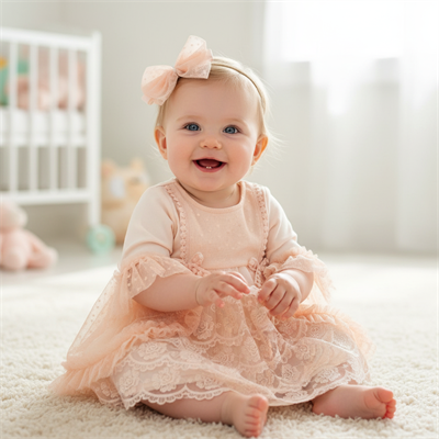 Kız Bebek Uzun Kollu Bandanalı Tüllü Tokalı Elbise