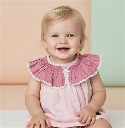 Kız Bebek Çocuk Organik Pamuklu Fırfır Yaka Sıfır Kol Çıtçıtlı Zıbın