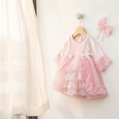 Kız Bebek Uzun Kollu Bandanalı Tüllü Tokalı Elbise  