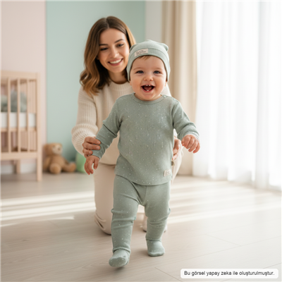 Unisex Bebek Pamuklu Şapkalı 3lü Takım 3-9 Ay