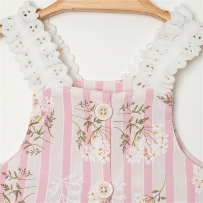 Kız Bebek Çiçek Desenli Askılı Sıfır Kollu Kısa Tulum