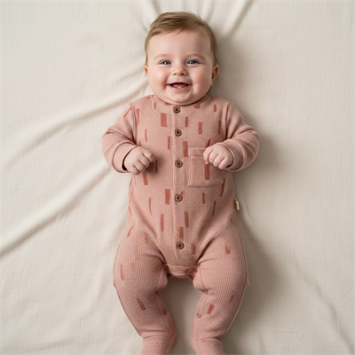 Kız Bebek Çocuk Organik Pamuklu Uzun Kollu Yaka Cepli Tulum  