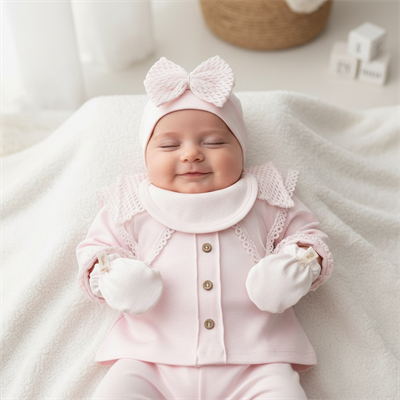 Kız Bebek Organik Pamuklu Uzun Kollu İşlemeli 5li Set