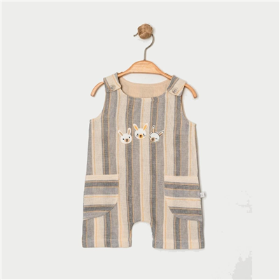 Unisex Bebek Nakış İşlemeli Askılı Şort Tulum 3-12 Ay