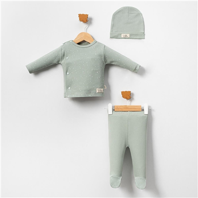 Unisex Bebek Pamuklu Şapkalı 3lü Takım 3-9 Ay