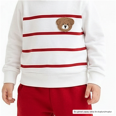 Erkek Bebek Çizgili Sweatshirt ve Kırmızı Eşofman Takımı