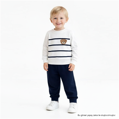 Erkek Bebek Çizgili Sweatshirt Eşofman Takımı 6-12 Ay