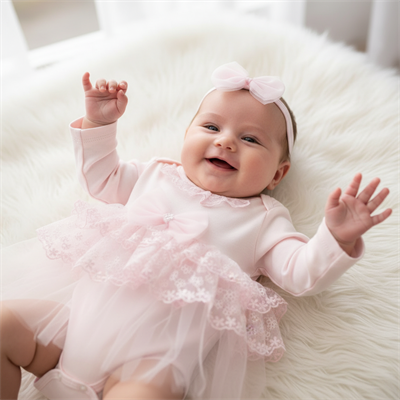 Kız Bebek Tokalı Tüllü Zıbın Elbise  