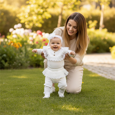 Yenidoğan Kız Bebek Uzun Kollu Aksesuarlı Tül Detaylı 3lü Set