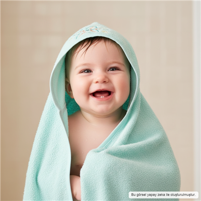 Unisex Yenidoğan Kapüşonlu Nakışlı Bebek Havlusu