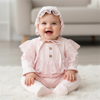 Kız Bebek Kısa Kollu Dantel İşlemeli Çıtçıtlı 2li Tulum Takım