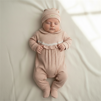 Kız Bebek Uzun Kollu Bereli Fırfırlı 2li Tulum Takım