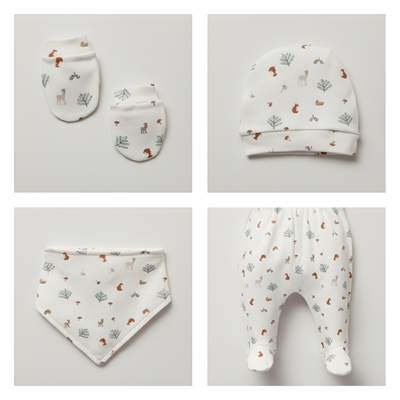 %100 Pamuklu Çam Ağaçlı Hastane Çıkışı Seti