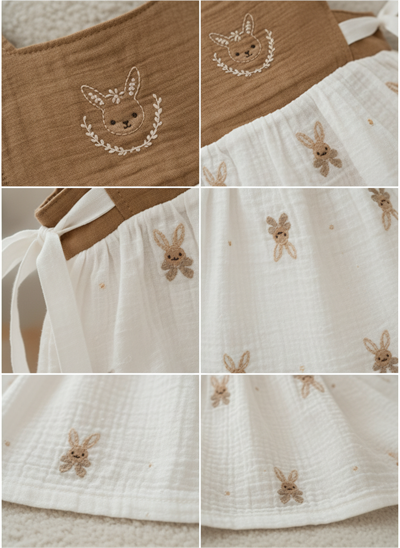 Kız Bebek Çocuk Sıfır Kollu Askılı Nakışlı Elbise  