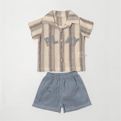 Erkek Bebek Çocuk Kısa Kollu Gömlek Şort 2li Takım