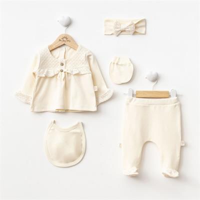 Kız Bebek Organik Pamuklu Uzun Kollu İşlemeli 5li Set