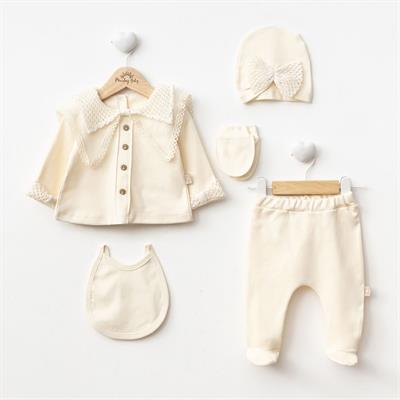 Kız Bebek Organik Pamuklu Uzun Kollu İşlemeli 5li Set