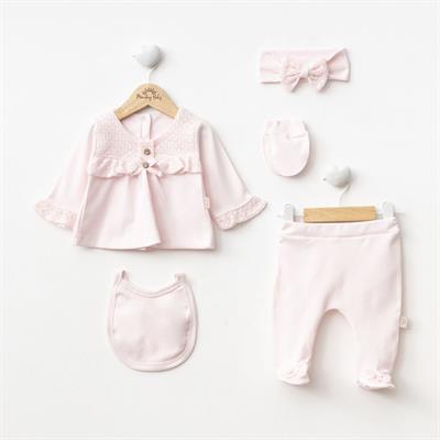 Kız Bebek Organik Pamuklu Uzun Kollu İşlemeli 5li Set